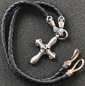 Sterling Silver heavy cross w/breaded necklace & hook eye clasp  